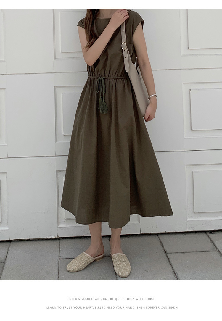 Retro Dress Women Summer Gentle Elegant Can Waist Trimming Loose plus Size Cotton Linen Large Swing Dress