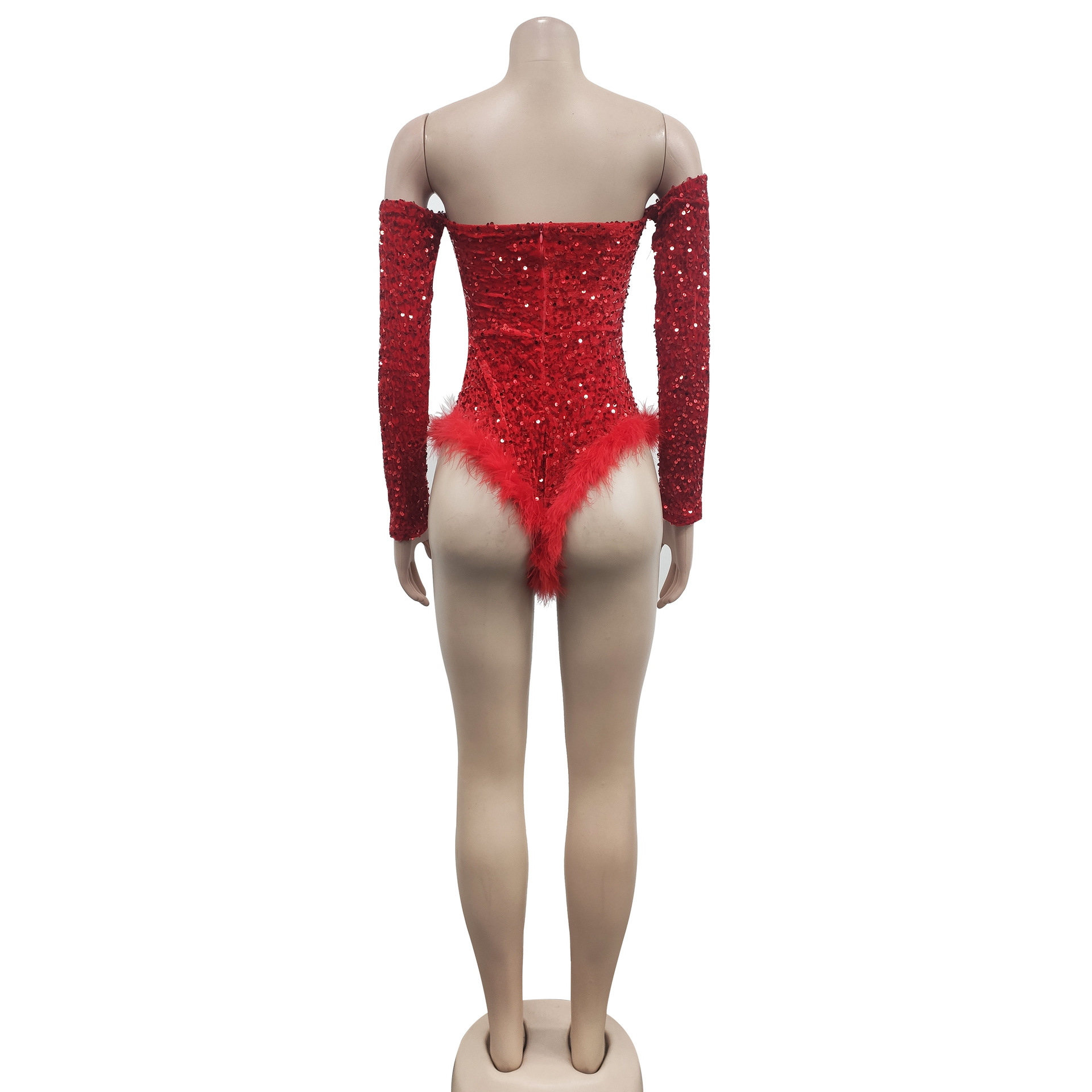 Women Wear Solid Color Sequin Long Sleeve Shorts Jumpsuit Women