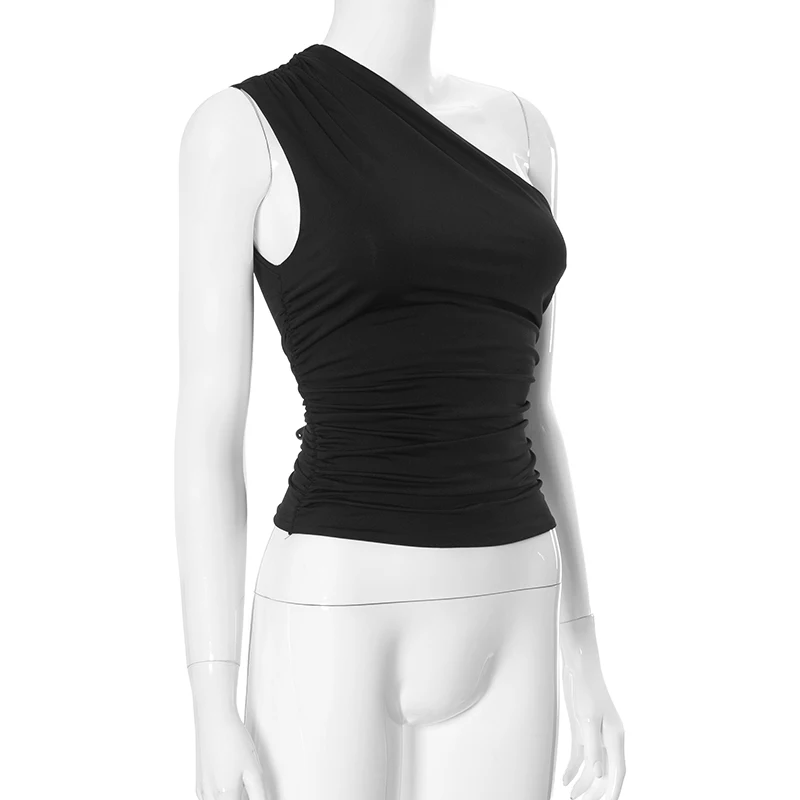 Solid Color One Shoulder Backless Tank Top T-Shirt Candy Color Sleeveless Slim Top