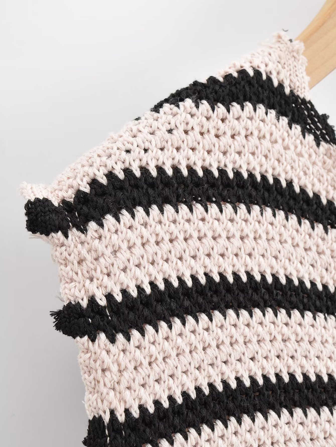 Fall Women Clothing Crew Neck Raw Edges Design Striped Vest Knitted Dress