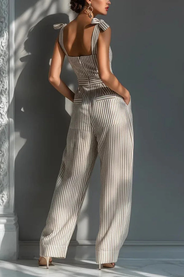 Elena Square-Neck Striped Jumpsuit