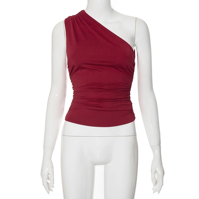 Solid Color One Shoulder Backless Tank Top T-Shirt Candy Color Sleeveless Slim Top