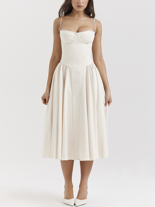 Vintage Solid Cami Midi Dress