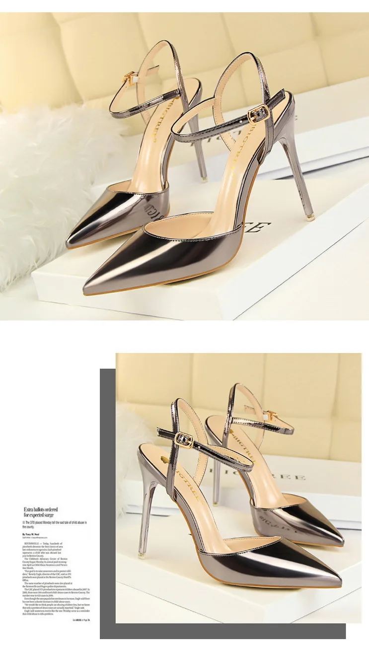 Shoes Fashion High Heels Shoes Patent Leather Woman Pumps Sexy Women Heels Blue Sliver Stiletto Heels Women Sandals