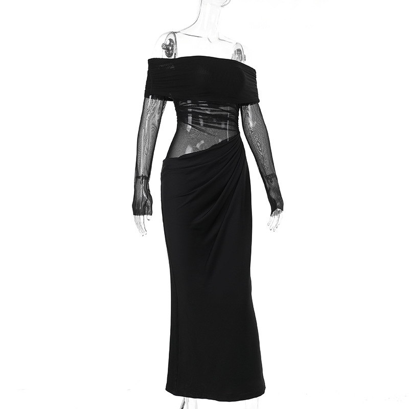 Summer Maxi Dress Sexy Off The Shoulder Mesh Hollow Out Cutout Dress Women