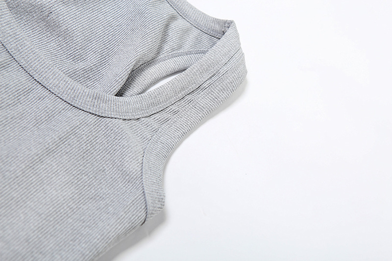 Women Clothing Autumn Casual Round Neck Solid Color Slim Fit I Shape Vest High Waist Shorts Suit