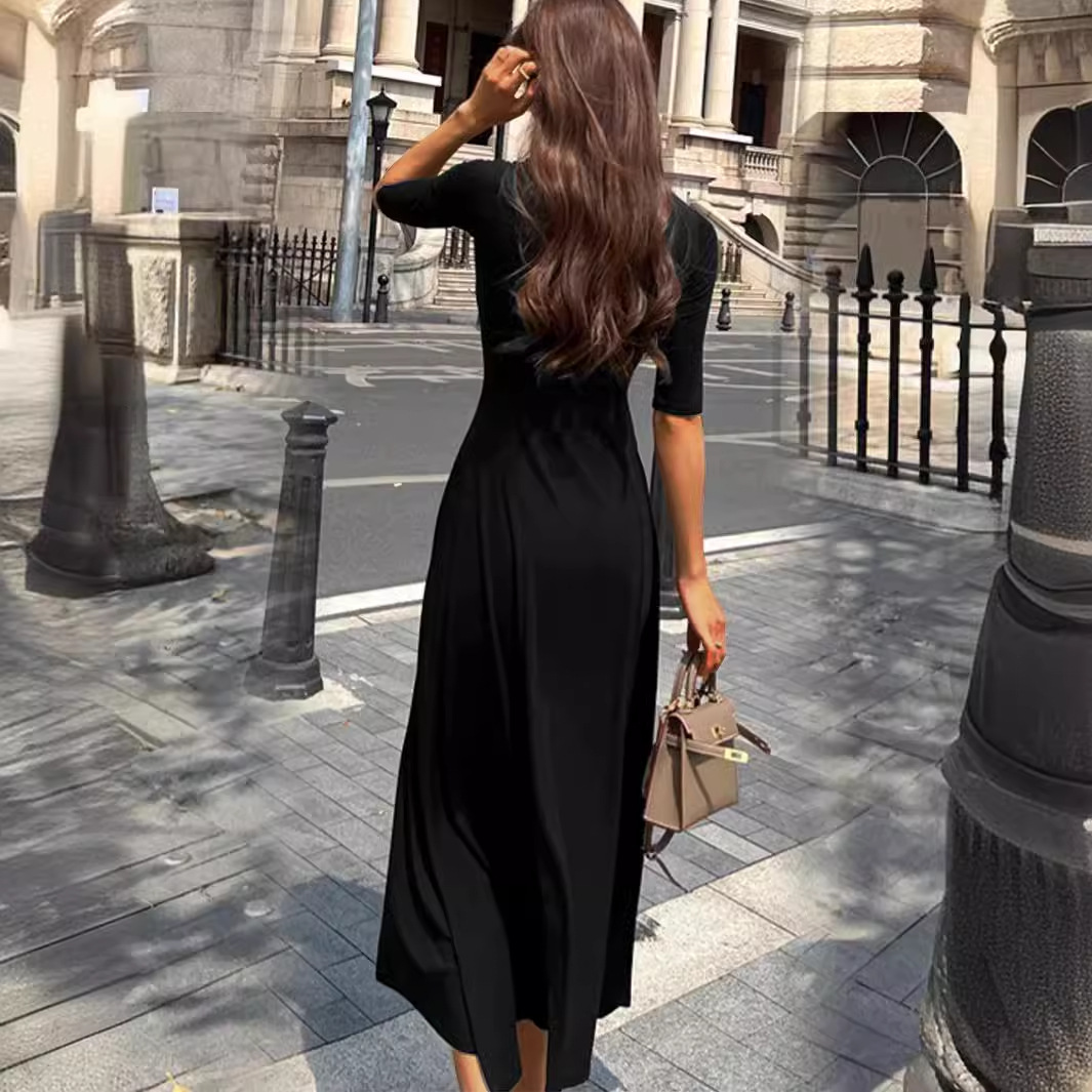 Wal Mart Spring Summer Sexy Girls High Elastic Solid Color Dress Women