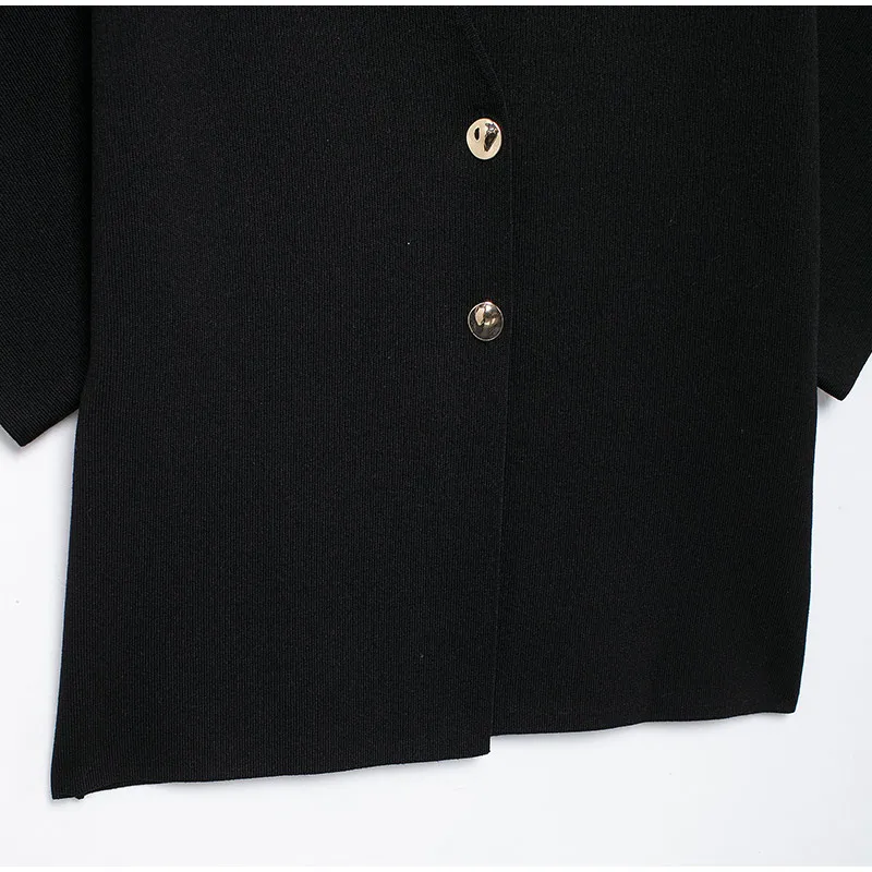 Fashion Knitted Vest Top for Women Short Sleeve V-neck Buttons Loose White Waistcoat Cardigan Female Autumn New in Outwears