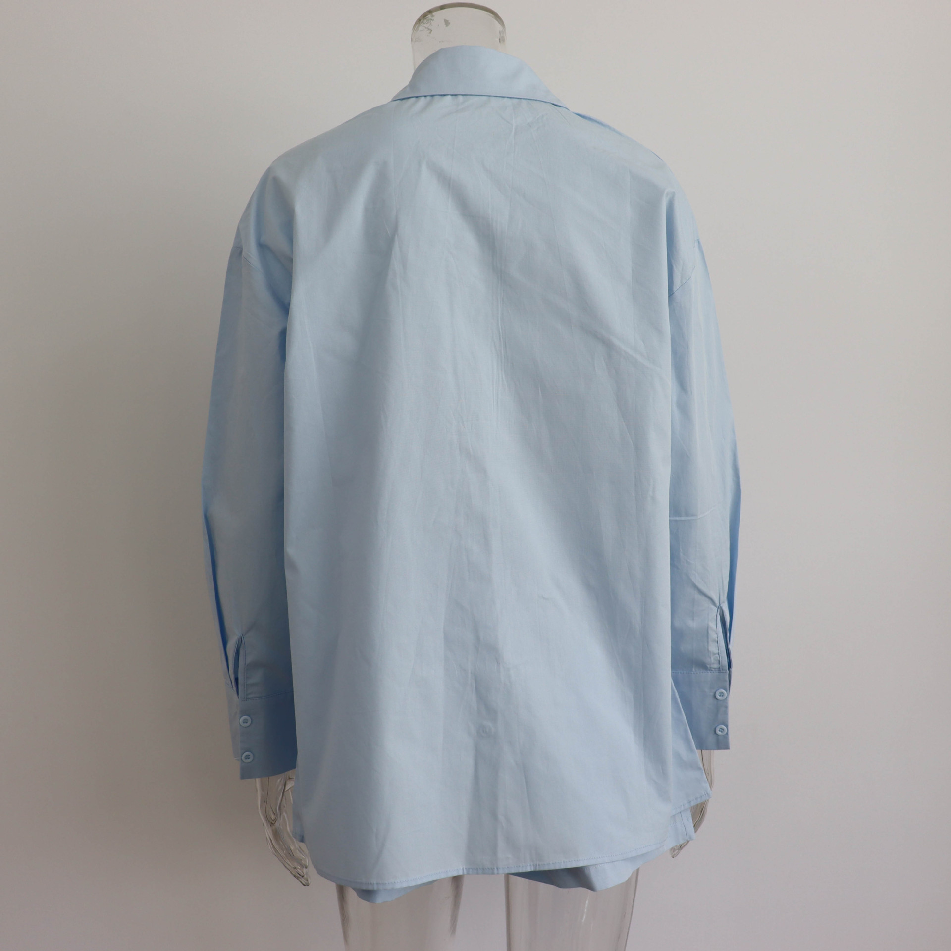 Spring Summer Two Piece Set Solid Color Single Breasted Long Sleeve Collared Shirt Shorts Loose Casual Set