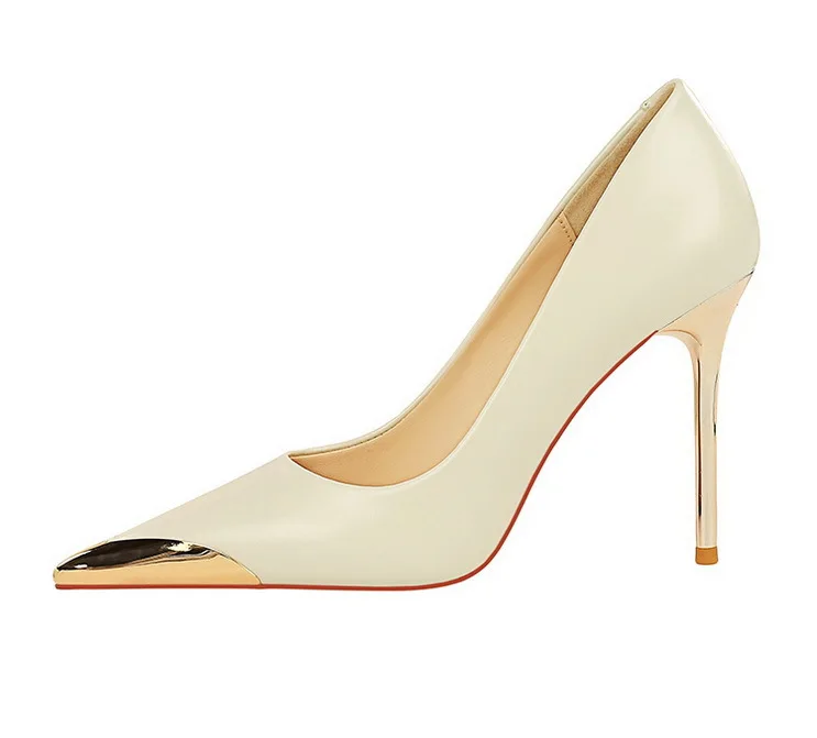 Shoes Retro High Heels Metal Pointed Tip Women Pumps Stiletto 9.5 Cm And 4.5cm Heels Sexy Party Shoes Office Shoes