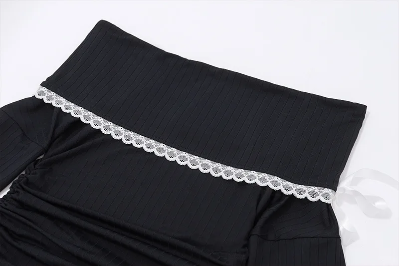 Lace Splice Mini Dress For Women Bandage Sexy Off The Shoulders Slim Ribbing Dresses Ladies Casual Bodycon Dress Woman