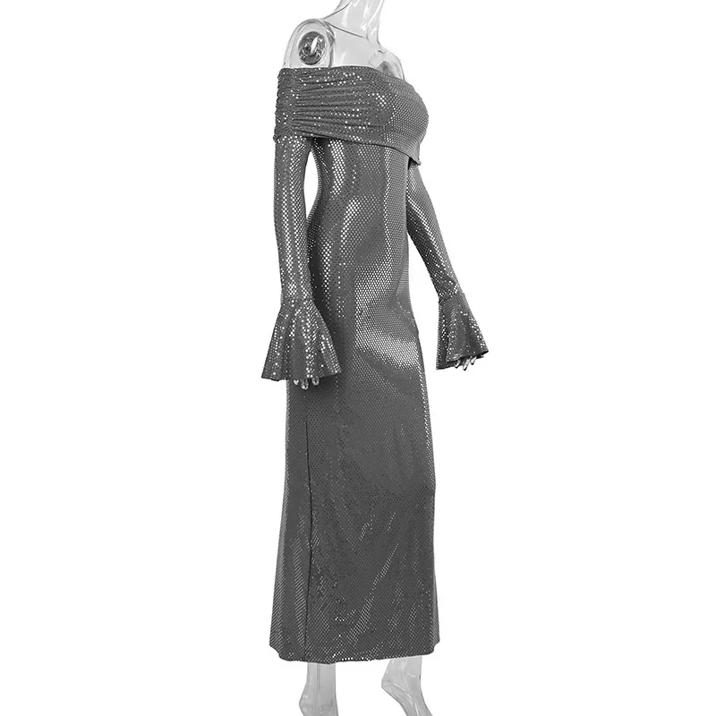 Sexy Buttocks Wrapped Long Dress For Women Fashion Temperament Ironing Board Slim One Line Neck Party Evening Dress