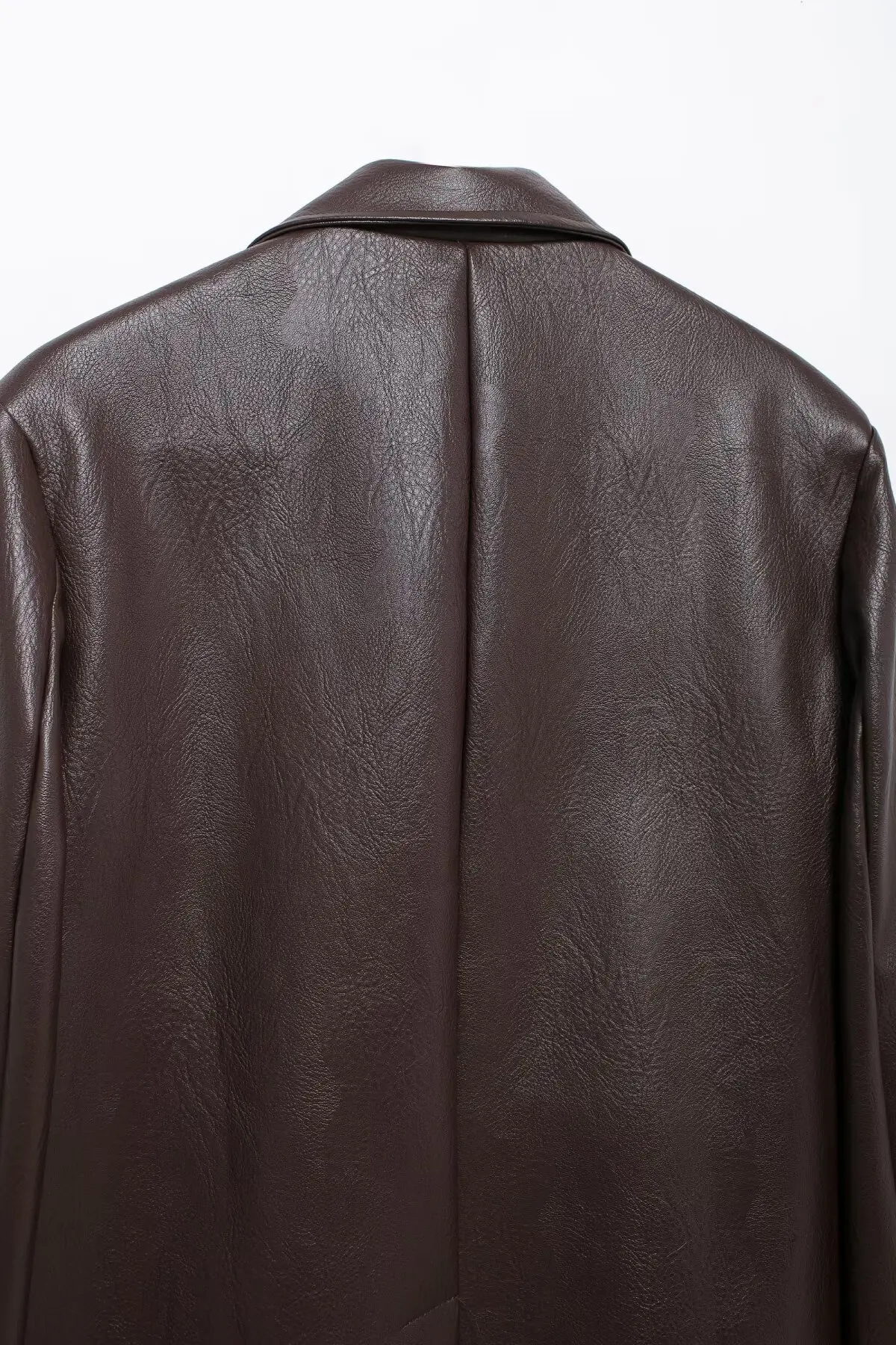 American Retro Women Brown Red PU Leather Blazer Notched Collar Full Sleeve Midi Long Oversized Suits Loose Outerwear