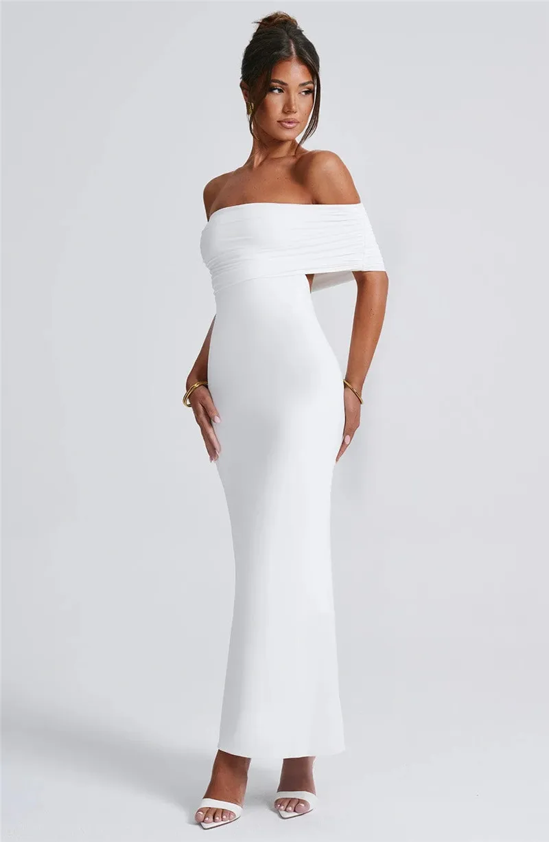 Strapless Backless Sexy Maxi Dress For Women Black Solid Off-shoulder Sleeveless Bodycon Club Party Long Dress Elegant