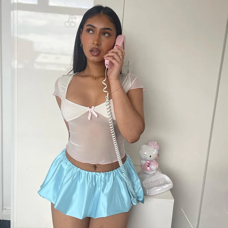 Folds Skirt Mini Skirt Women's Solid Elastic Waist Fashion Patchwork Ball Gown Summer New Mini Skirt Female