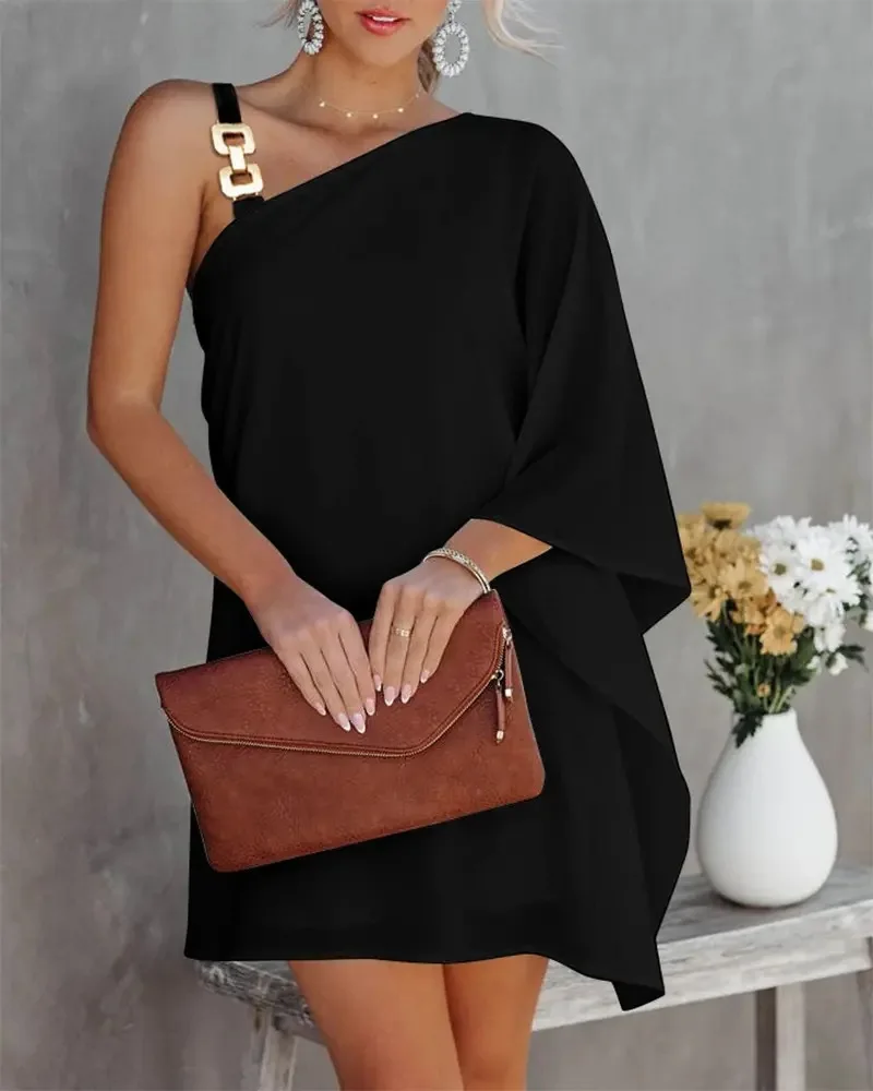 2025 Summer Dresses For Women Sexy Elegant Irregular Mini Dress Gown Fashion One Shoulder Diagonal Neck Print Vintage Vestidos
