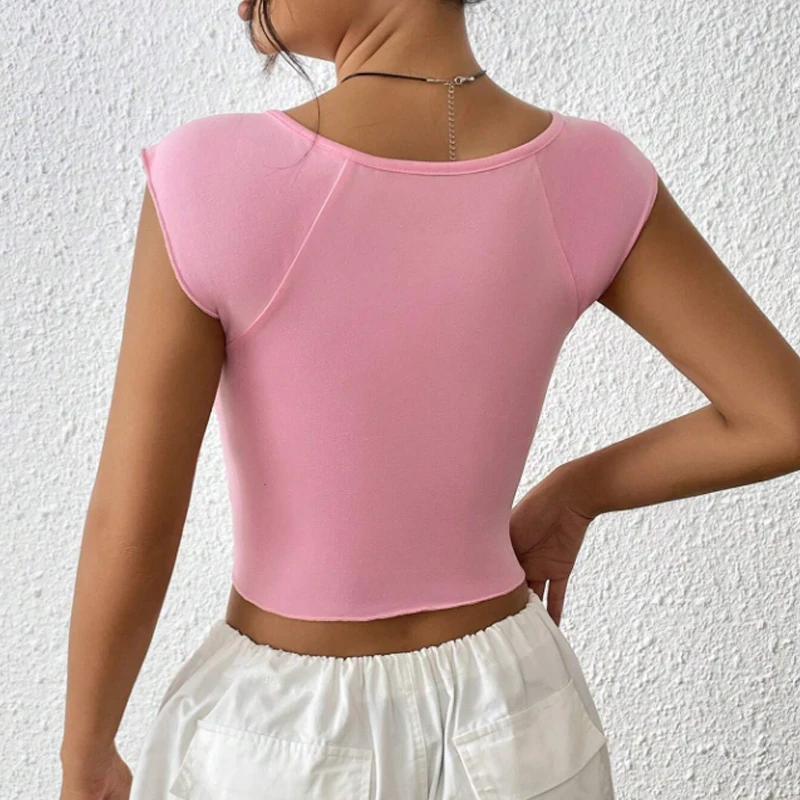 Instagram's new European and American sexy Spice girls design a thin short T-shirt with a slit under the chest