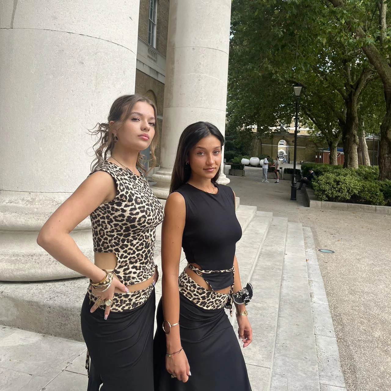 Fashion Double Wear Skirt Suit Female Leopard Print Lace Up Sleeveless Vest Irregular Splice Skirt Two Pieces Set Women's