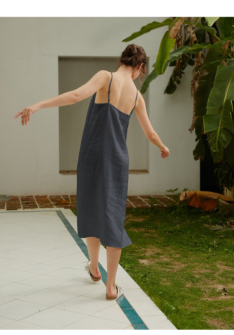 Pure Linen Slip Dress Simple Inner Wear Dress Niche Vacation Cotton Linen Home Nightdress Vest Dress