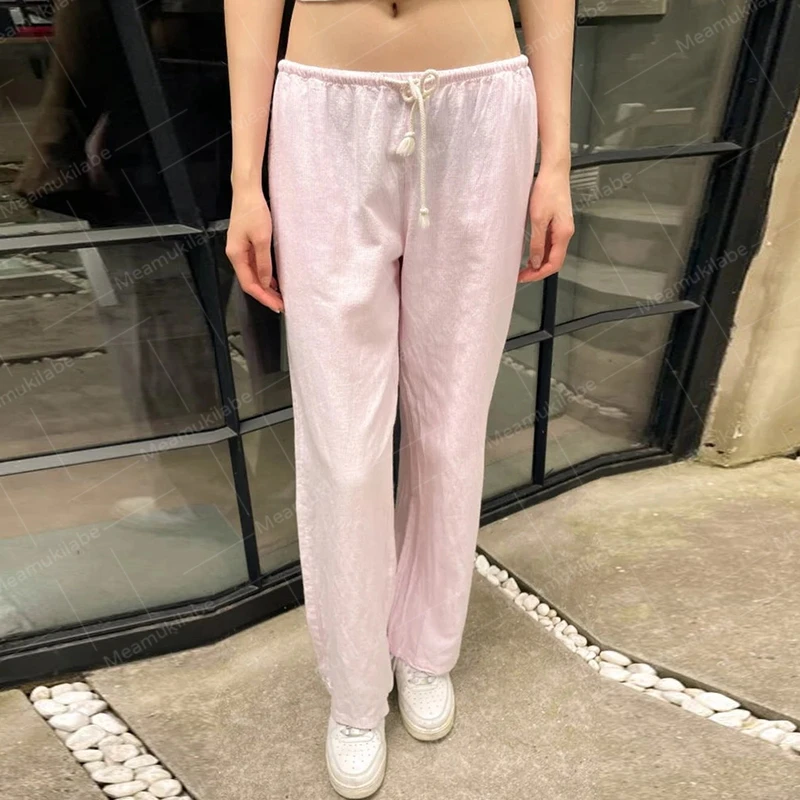 Comfy Loung Pants Streetwear Casual Tie Up Waist Wide Leg Trousers Y2K Vintage Striped Loose Pants Women Pajamas Sleepwear