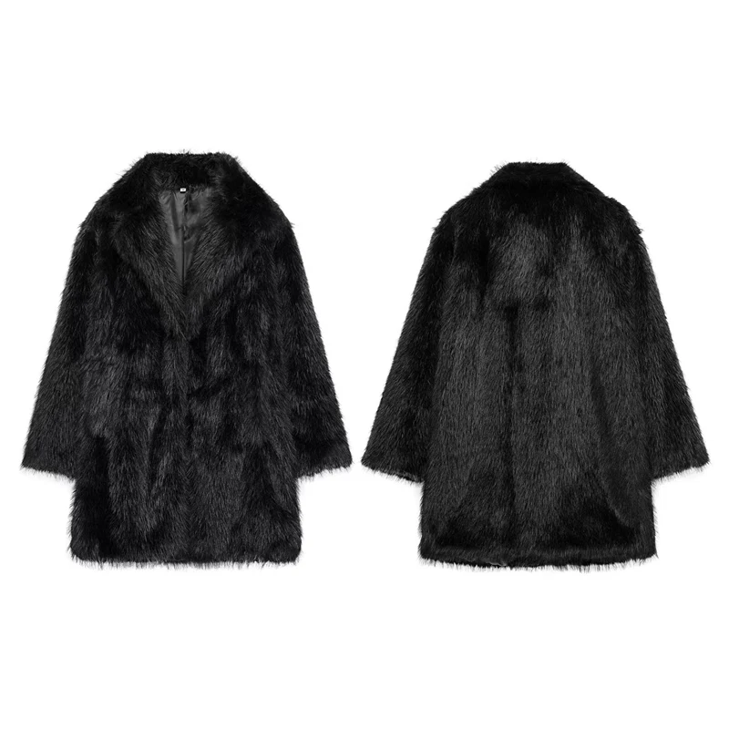 Luxury Brown Faux Fur Jacket Women Oversized Lapel Long Sleeve Fluffy Thicken Coats Female Winter Warm Luxury Streetwear