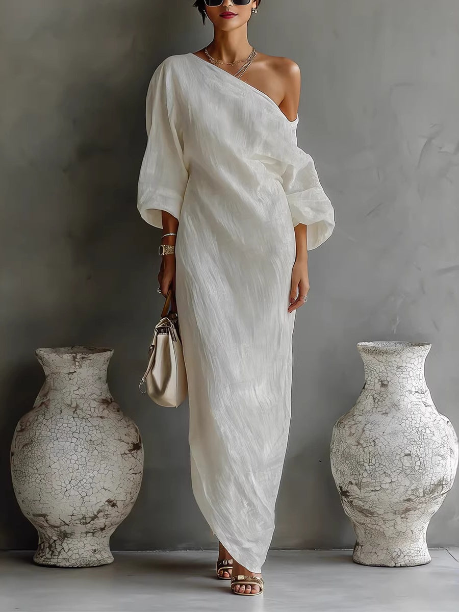 Long Sleeve Off-shoulder Comfort Loose-fit Maxi Dresses