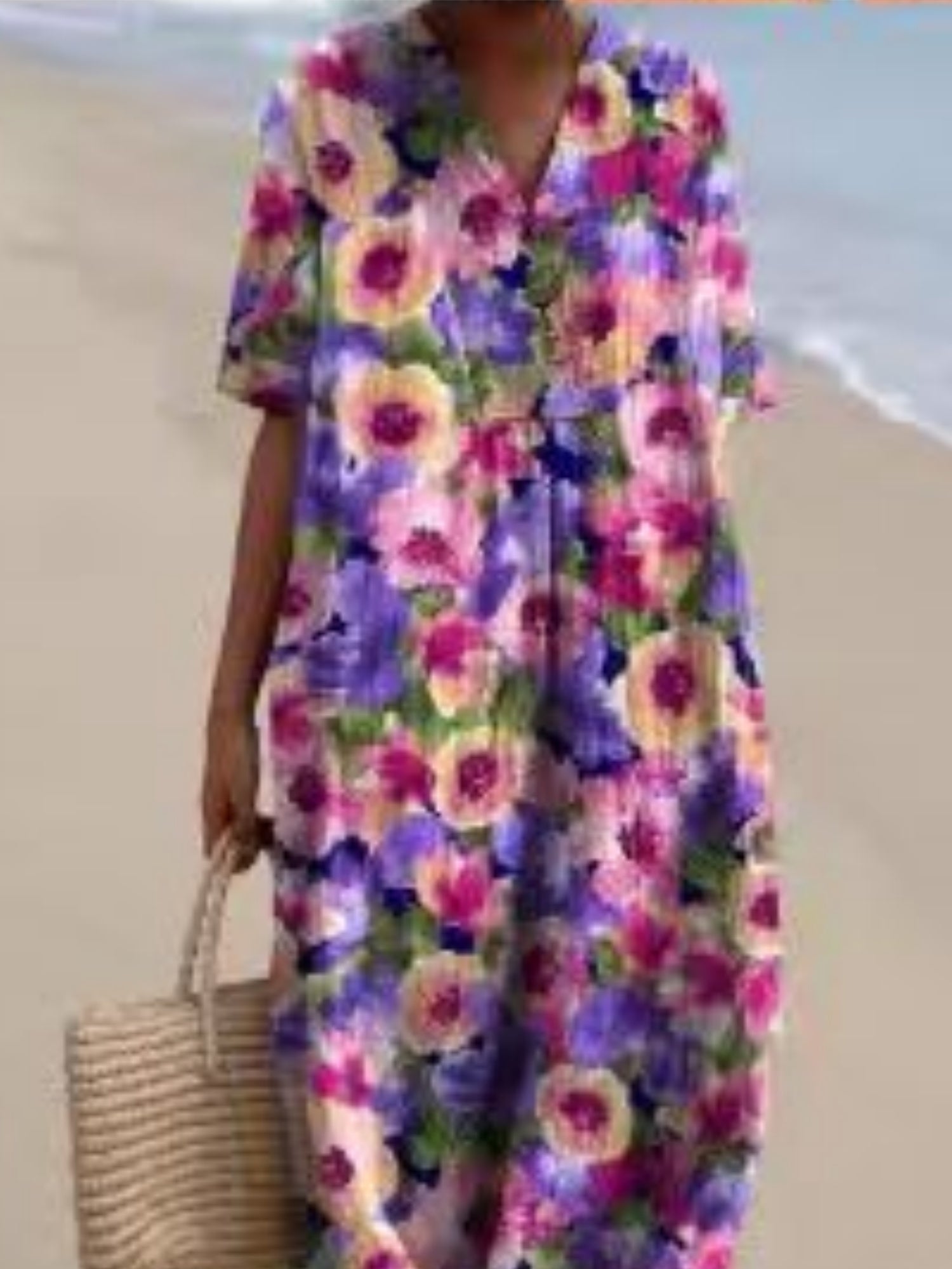 Printed Pocket Round Neck Sleeveless Maxi Dresses