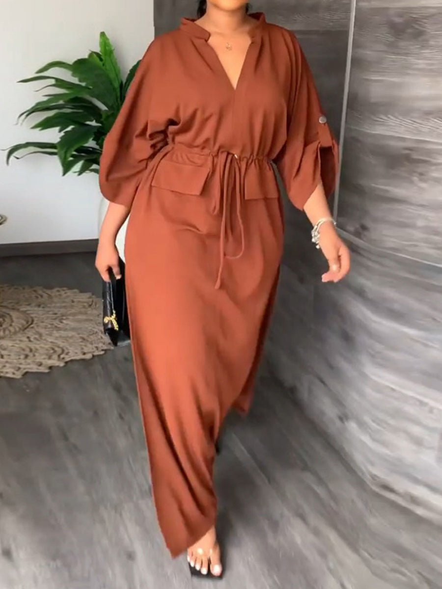Leisure Daily Lace Up Slit Maxi Dresses