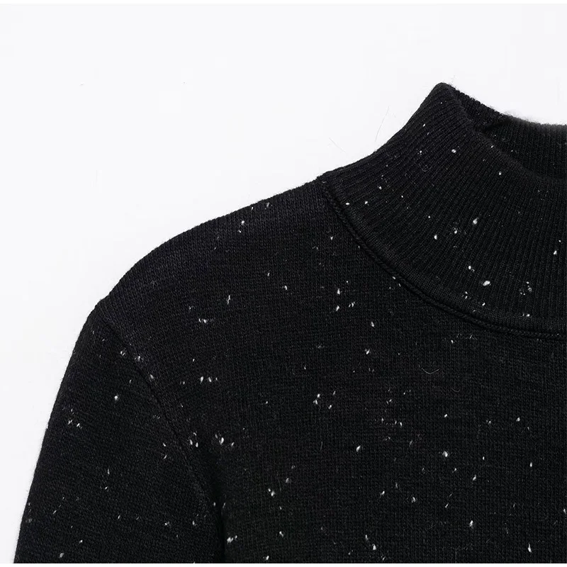 Vintage Black Turtleneck Sweater Pullover For Women With Belt Long Sleeved Loose Knitwear Female Spring Lady Soft Jumper New