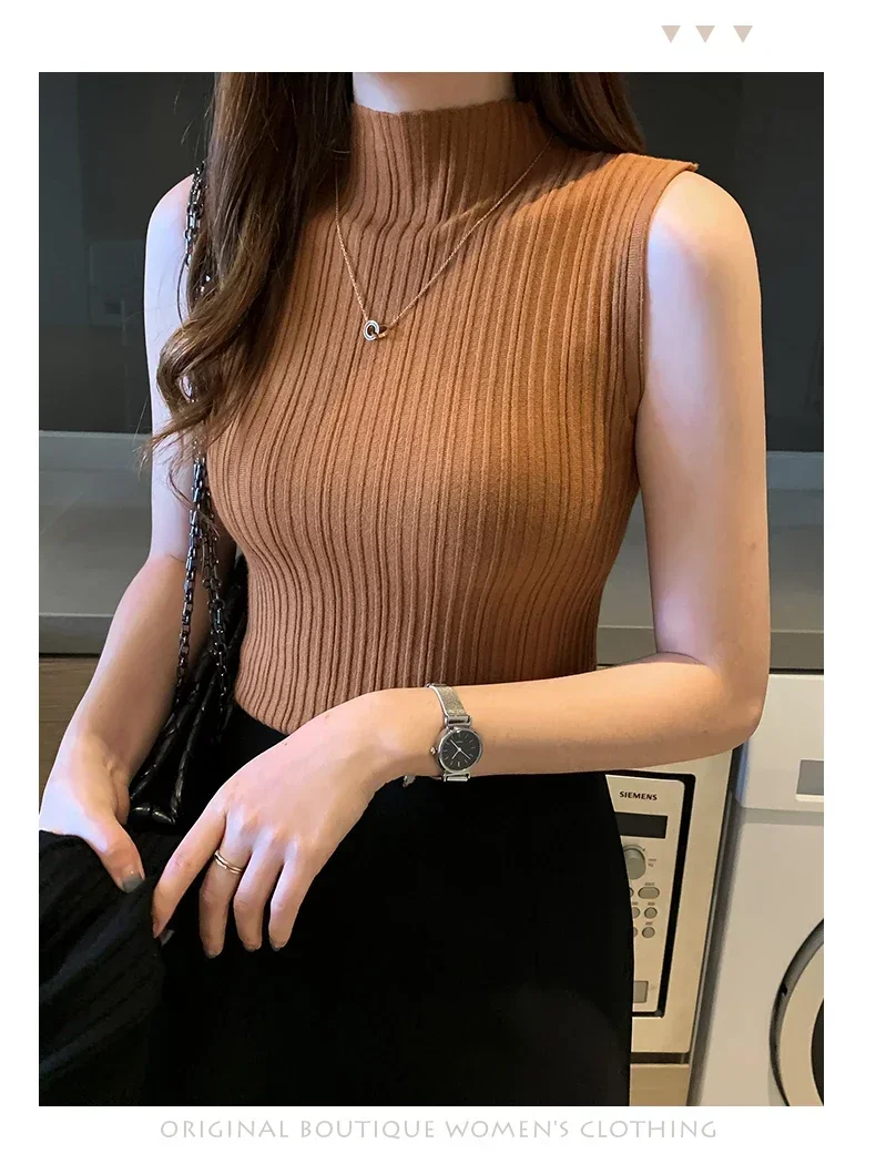 Women Knitted Slim Tank Top Solid Sleeveless Sexy O-Neck Crop Top Casual T-shirt Cotton Off Shoulder Crop Tank Top Summer