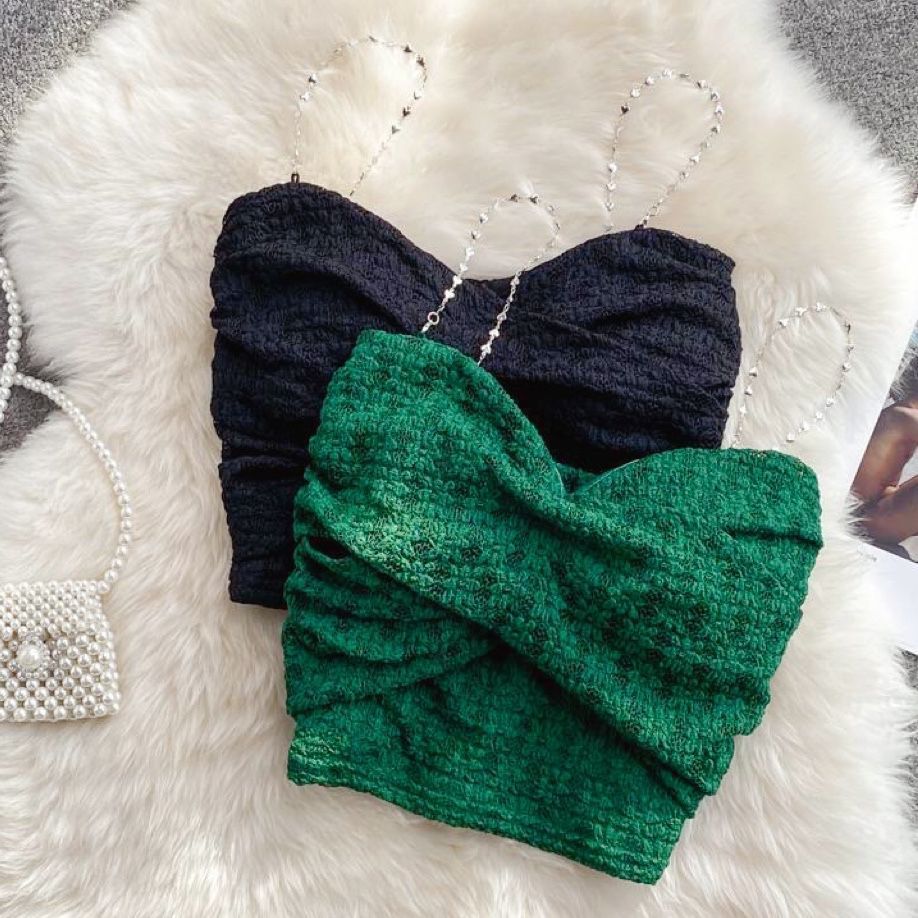 Sexy Streetwear 90s Crop Top Women Korean Fashion Tube Tops Sleeveless With Strape Tank Top Camis Chain T Shirt