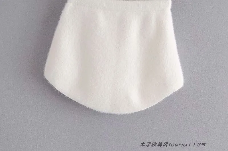 Women's 3-piece Set Korea Style White Cardigan Furry Single-breasted Button Tank Top Knitted Sweater Jumper Shorts Pants Set
