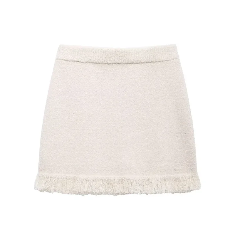 Fashion Tassel Knit Skirt Set Women Bow Buckle O-neck Long Sleeve Cardigan Sweater Mini Skirts Suit New in Matching Outfit