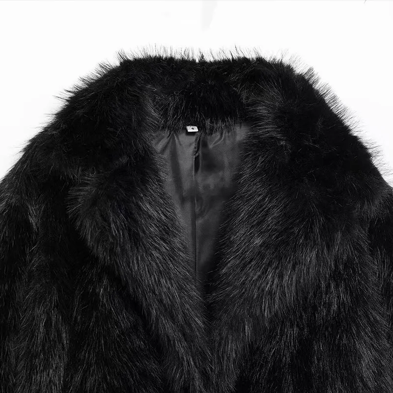 Luxury Brown Faux Fur Jacket Women Oversized Lapel Long Sleeve Fluffy Thicken Coats Female Winter Warm Luxury Streetwear