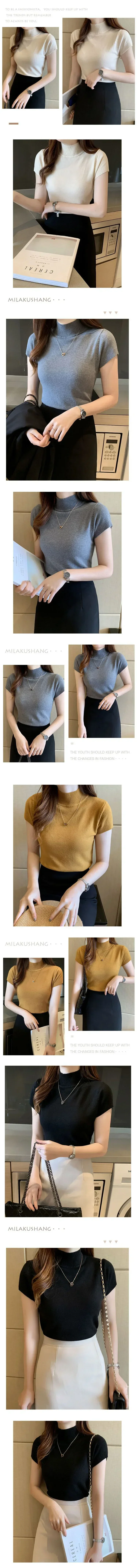 Womens Tops And Blouses Summer Short Sleeve Blouse Women Blusas Mujer De Moda Turtleneck Knitted Blouse Shirt Tops