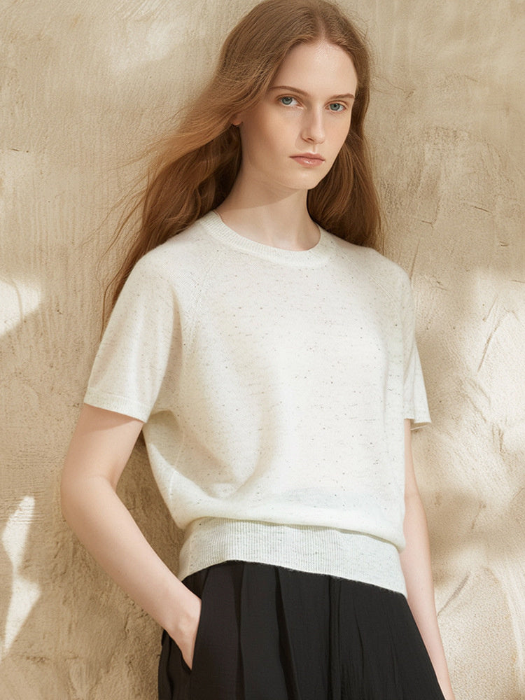 Simple Solid Color Three-quarter Sleeve Loose Blend Fabric T T-shirt