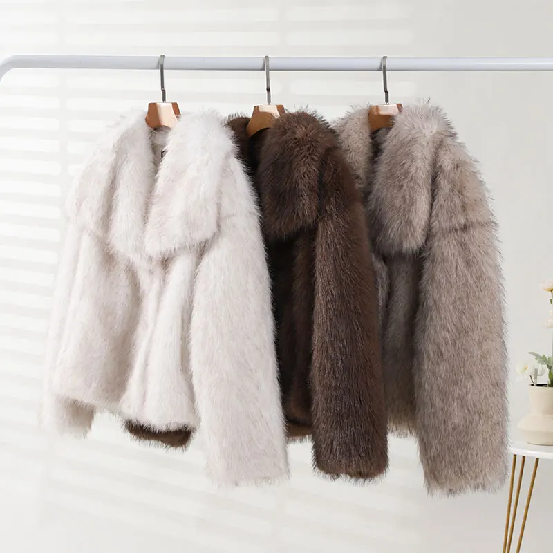 Winter Iconic Blogger Fashion Fluffy Square Collar Faux Fur Coat Women Ins Hot Chic Girls Fox Fur Jacket Outerwear