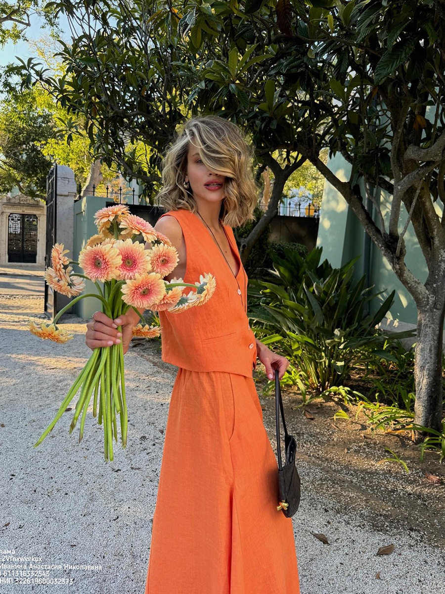 Cotton Linen Vest Skirt Set Women Summer Vest Large Swing Skirt Casual Set