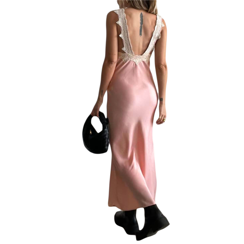 Lace Trim Dress for Women Floral Print V Neck Sleeveless Bodycon Dress Sexy Backless Cocktail Party Dresses y2k Clothes