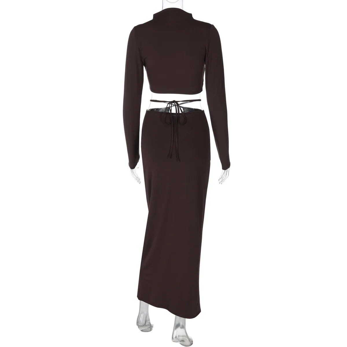 Fall New Skirts Suit Solid Color Long Sleeve Crop Top Twist Ruched Slim Lace Up Sexy Navel Exposed Skirt Matching Sets