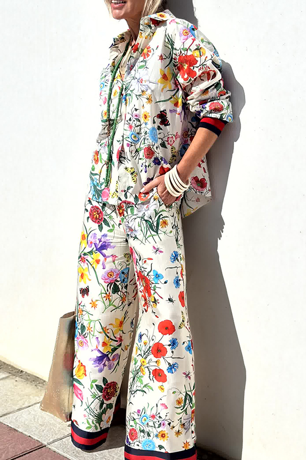 Fabulous Fiesta Satin Floral Unique Print Button Down Oversized Blouse