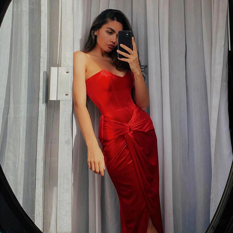 Autumn Maxi Dress Elegant Sexy Slim Tube Top Boning Corset Velvet Dress