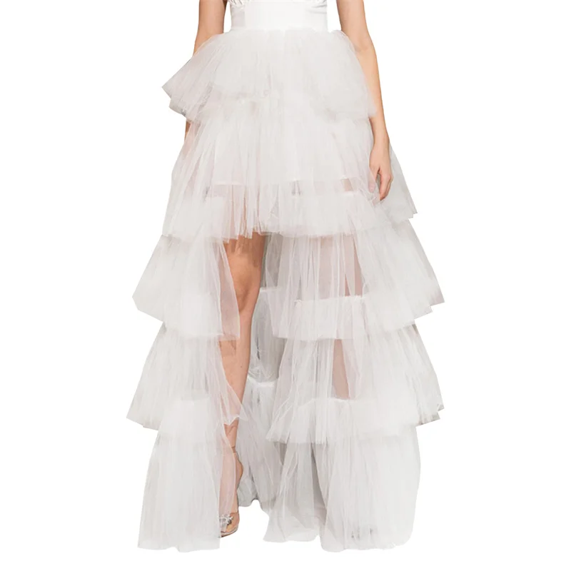Tulle Skirts Women y2k Solid Color Elastic High Waist Asymmetrical Hem Long Skirts Summer Evening Party Skirt Clubwear