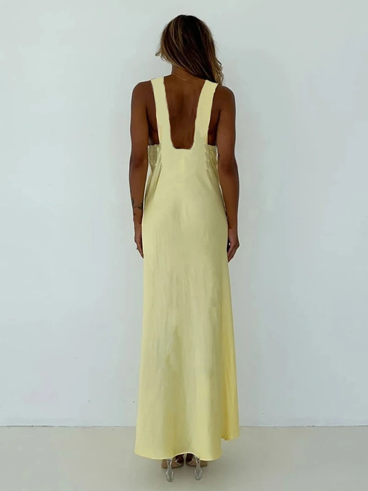 Sexy Lace Camisole Open Back Dress For Women Satin Lace Up Bodycon Long Dress Female Elegant Party Club Evening Dress