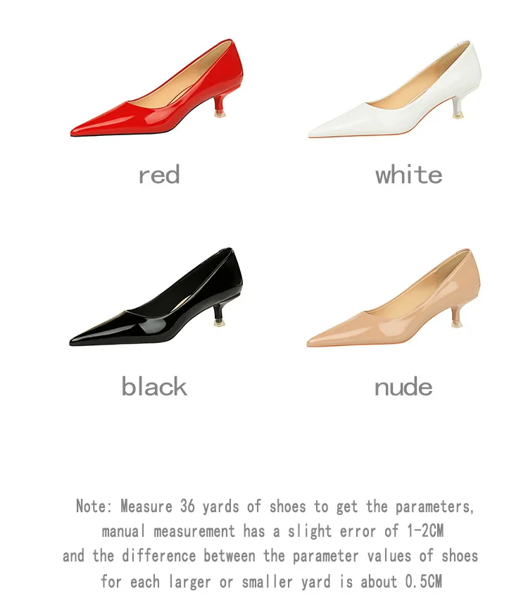 Patent Leather Mid Heel Women Shoes Spring New Kitten Heels 4.5 Cm Pointed Shoes Women Pumps Occupational OL Office Heels
