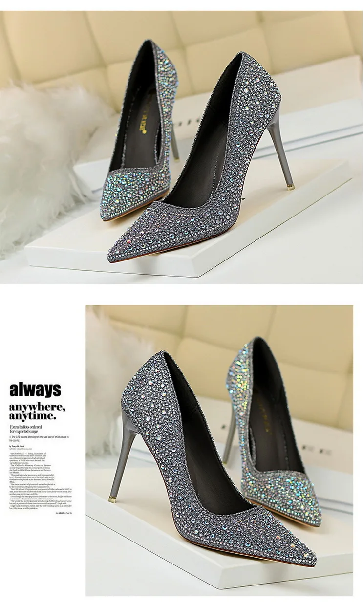 Shoes Rhinestone Woman Pumps Fashion Wedding Shoes Women Basic Pump Stiletto Heels 10cm 7cm Heeled Shoes High Heels