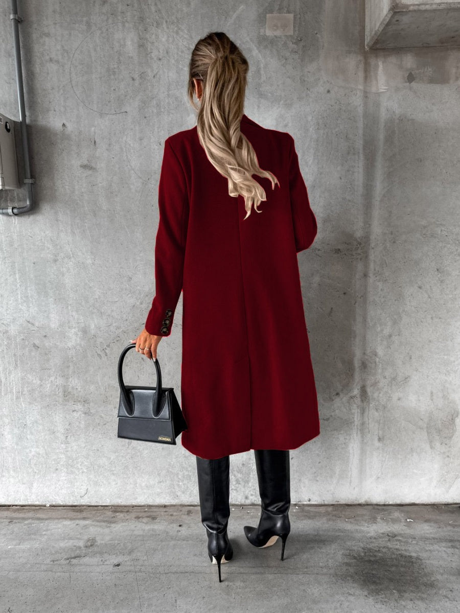 Long Sleeves, Lapel, Solid Color, Double-breasted, Slim Fit Coats