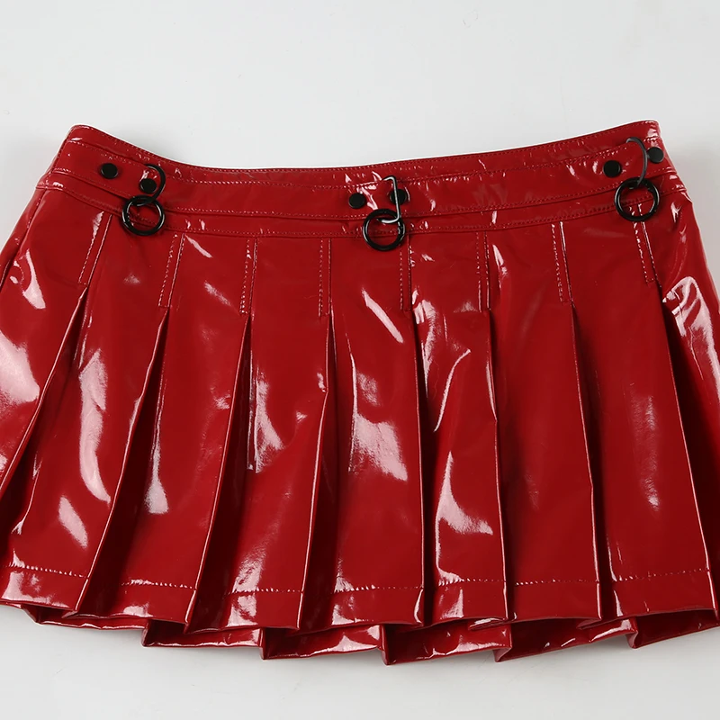 Christmas Gothic Sexy Punk Leather Skirt Women s New Darkly Chic Gyaru Metal Design Mini Solid Skirt Personality Streetwear