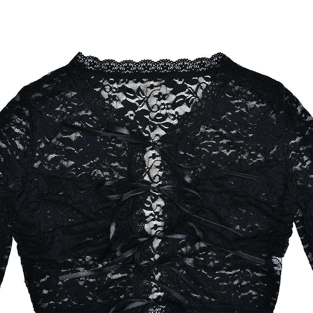 Lace See Through Two Piece Women Sexy Sexy All Match High Waist with Straps Long Skirt Set