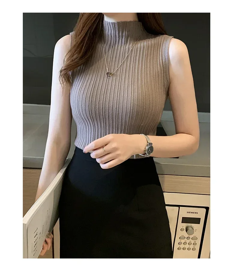 Women Knitted Slim Tank Top Solid Sleeveless Sexy O-Neck Crop Top Casual T-shirt Cotton Off Shoulder Crop Tank Top Summer
